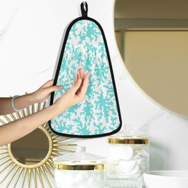 visesunny Blue Coral Hand Towel for Kitchen Bathroom Decor Soft Absorbent Cotton Dish Towel with Hanging Loop Botton Cleaning and Drying Washcloth