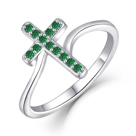 STARCHENIE 925 Sterling Silver Cross Ring May Birthstone Emerald Jewelry for Women Size 5
