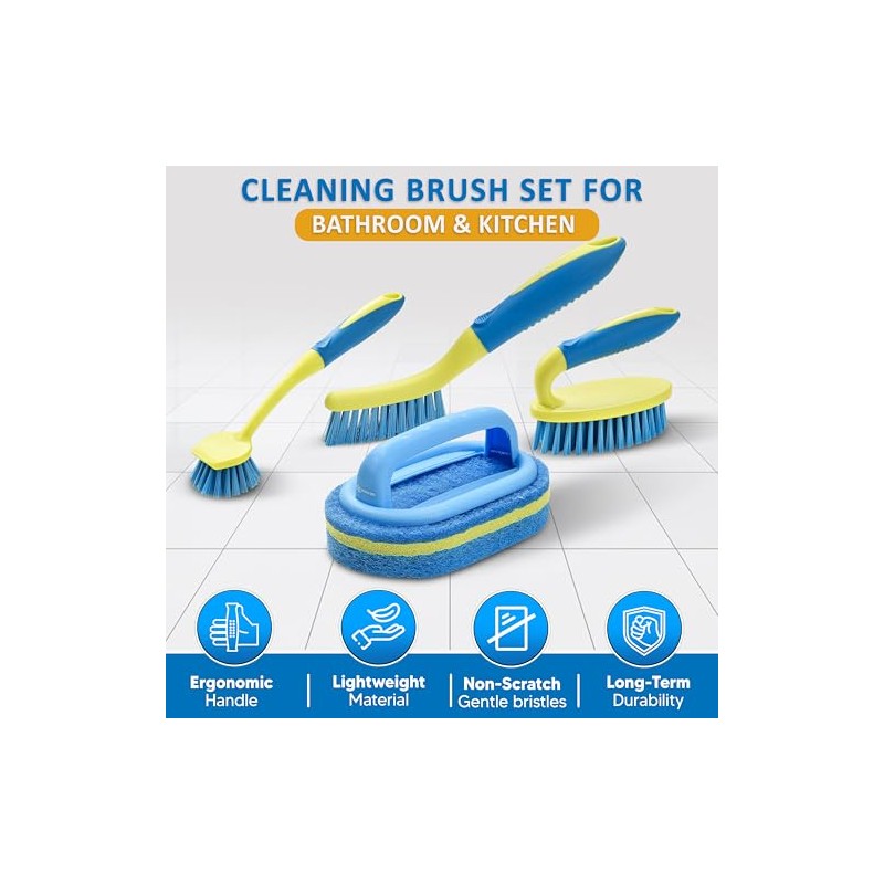 Scrub Brush Set for Bathroom Kitchen Bathtub Toilet Deep Cleaning