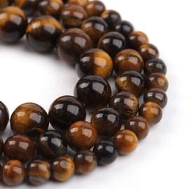 Filluck - abalorio de piedra natural de 10 mm de ojo de tigre amarillo pulido redondo liso ágatas piedras preciosas para hacer joyas, 15 pulgadas (ojo de tigre amarillo, 10 mm)