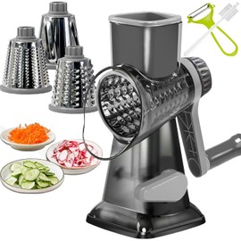 Dachenus Cheese Grater Rotary Cheese Grater,Versatile Cheese Shredder,Blades for Shredding, Grating, Slicing,Cheese Shredder with Suction Base and Cleaning Brush Kitchen Gift (gray)