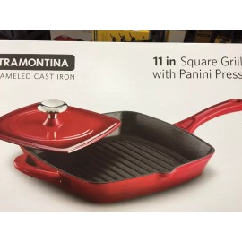Tramontina Nib New Tramontina 11" Cast Iron Grill Pan with Press - Red