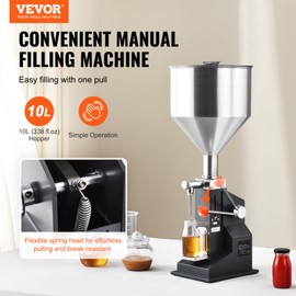 VEVOR Manual Paste Liquid Filling Machine, 5-50ml Adjustable Bottle Filling Machine, Stainless Steel Liquid Filler with 10L Hopper for Milk Water Juice Essential Oil Shampoo Cosmetic Honey