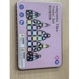 42-Piece Glitter Magnetic Tiles Construction Set 42 Pieces Travel Toy for Children Mint Magnetic Tiles with Iron Box Base, Magnetic Building Blocks Travel Toy Gift for 3+ Years Girls