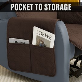 SOFTOWN Recliner Chair Cover Sofa Slipcover Non-Slip Chair Couch Cover Machine Washable Furniture Protector with Straps for Dogs (Brown, 23inch Recliner)