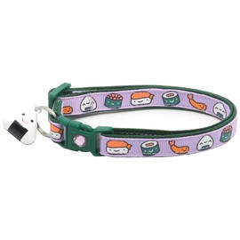 Sushi Cat Collar with Onigiri Bell | Adjustable Large Size or Kitten Collar | Safety Breakaway Collarr (Large(10lbs & Up), Purple)