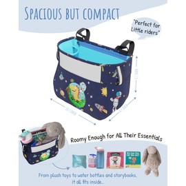 JOZidea Kids Bike Basket – Safety Reflective Strap Design on Bike Basket Front – Clear Front Window with 5 Swappable Cards – Creative Scooter & Bicycle Accessories for Boys Girls Toddlers (Space Ride)