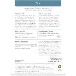 Healthspan Zinc with Vitamin C – 360 Vegan Tablets | One-a-Day Immune Support Supplement | 15mg Zinc & 80mg Vitamin C per Tablet | Supports Immunity, Skin, Hair, Nails, Eyes & Bones | Easy to Swallow & Absorb