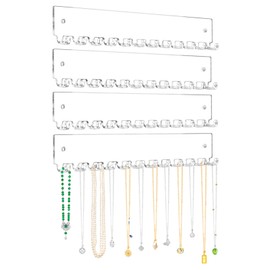 milylove Acrylic Necklace Holder 4 Pack Wall Mounted Necklace Organizer Hanging Jewelry Organizer with 12 Hooks for Necklaces, Bracelets, Rings and Bangles Display