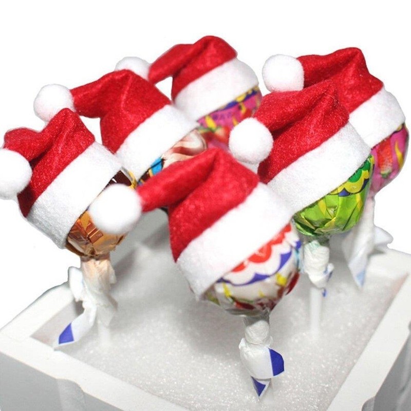 60 Pcs Mini Christmas Lollipop Hat Candy Hat Mini Santa