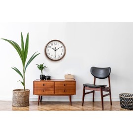 Bernhard Products Large Wall Clock 16 Inch Silent Non Ticking Movement Quartz Battery Operated Round Easy to Read Decorative Classic Brown Home/Kitchen/Office/Classroom/School Clocks, Black Numbers