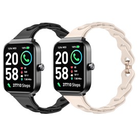 IDW15 Smartwatch Band, Lamshaw 19mm Elastic Silicone Hollowed Out Replacement Straps Compatible for Fitpolo IDW15 1.8" Smart Watch / GAXIWILO, Parsonver, TMHAI, WMK, Quican, VERYFIT, Aeac IDW15 Smartwatch (19mm size band, 2 PACK-Black+Beige)