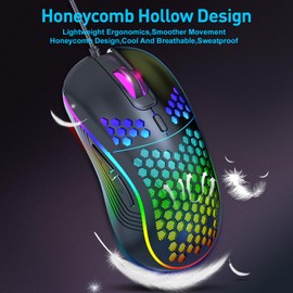 JYCSTE Wired gaming mouse, RGB backlighting and 7200 adjustable DPI, ergonomic and lightweight USB computer mouse with high-precision sensor for Windows PC & laptop gamers (Black)