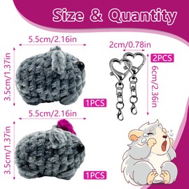 KATIMI Pack of 2 Sad Hamster Meme Plush Toy, with Peach Heart Crochet Hamsti Keyring, Sad Hamster Cuddly Toy for Adults Children, Hamster Keyring Gifts for Boyfriend, Grey, silver