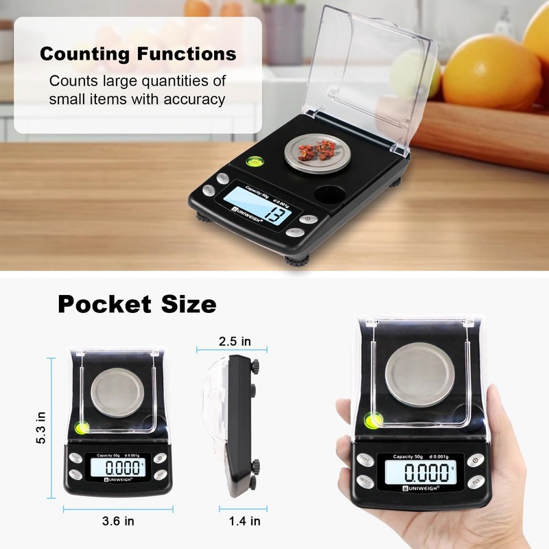 UNIWEIGH Digital Milligram Scale Accurate 0.001g/50g,Precision mg Scale for Jewelry,Powder,Gold,Gem,Reloading