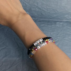 Agriajun Inspired Friendship Beaded Stretch Bracelets for Women Teen Girls Cute Gold Star Taylor Love Letter Crystal Gery Pink Beads Strand Bracelet Eras Concert Outfit Accessories Fashion Jewelry Gift