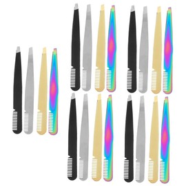 Baluue 20pcs Eyebrow Tweezers Stainless Steel Tweezers for Facial Hair Removal Beauty Tools for Women Includes Angled Pointed and Flat and Black