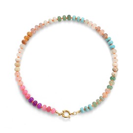 Beaded Gemstone Necklace for Women Boho Natural Stone Charm Necklace Handmade Summer Beach Surfer Rainbow Necklace Dainty Crystal Stone Beads Choker Prom Accessories (Purple)