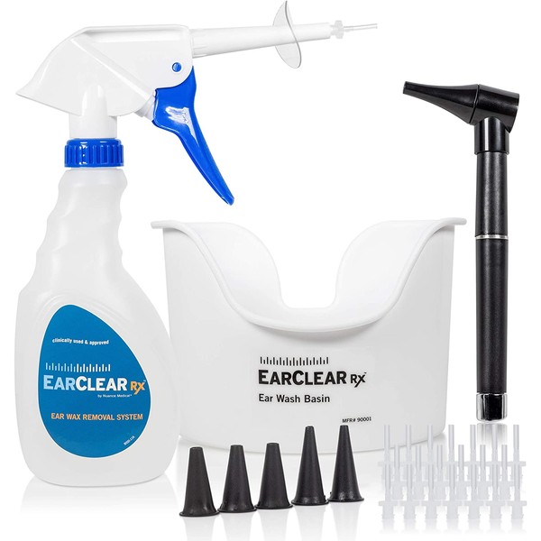 Nuance Medical EarClear Rx Rigid Tip SELF Ear Cleaning Kit with Otoscope Penlight, Basin and 20 Disposable Tips