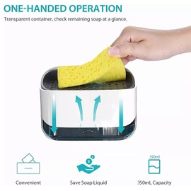 STAYOUNG Dispensador de Jabón para Cocina con Jabonera 2 en 1, Dispensador Jabon Incluye Esponja, con Soporte de Esponja, Base Antideslizante