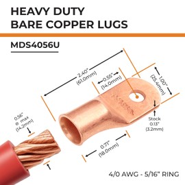 SELTERM 25pcs 4/0 AWG 5/16" Stud Battery Lugs, Ring Terminals, Heavy Duty Copper Wire Lugs, Battery Cable Ends, 0000 Gauge Ring Terminal Connectors,UL Bare Copper Eyelets Electrical Battery Cable Lugs