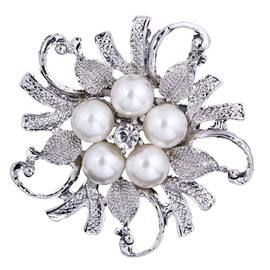Simulated Pearl Flower Rhinestone Wedding Brooch Crystal Corsage Collar Pin Brooch Women Dress Scarf Clothing Accessories Jewelry Gift For Bride Girl Women