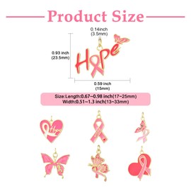 LiQunSweet 7 piezas de 7 estilos de concienciación sobre el cáncer de mama, esmaltado con cinta rosa, encantos de esperanza para manualidades, pulseras, collares, arete, bolsas, bolsos, llaveros