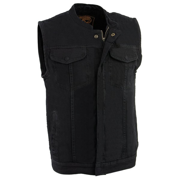 Milwaukee Leather MDM3000 Men's 'Brute' Concealed Snap Black Denim Club Style Vest w/Hidden Zipper - Medium