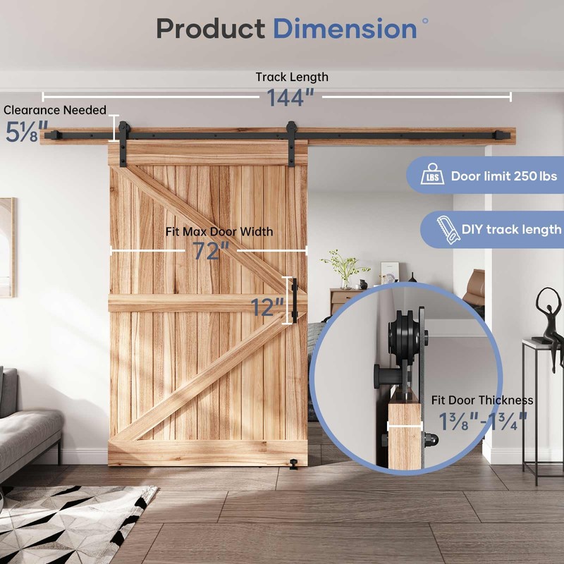 EaseLife 12 FT Sliding Barn Door Track and Handle Hardware