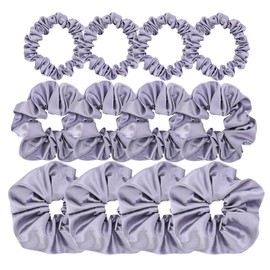 Pack of 12 Premium Satin Silk Scrunchies Hair Ties for All Hair Type Women Girls Ponytail Holder Elastic Hair Bands Scrunchy Accessories (Mix 3 Sizes Silver)