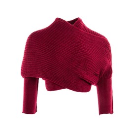 KAOBIO Knitted Wrap Scarf Fall Winter Crochet Sweater Scarf with Sleeves Multi-Use Sweater Cape Shawl with Sleeves (Burgundy,One Size)