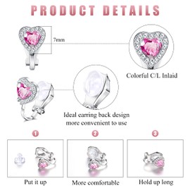 JeweBella 8 Pairs of Children's / Girls' Clip-On Earrings, Without Pierced Ears, Heart, Star, Flowers, Rainbow, Turtles, Cute, Pink, Hypoallergenic Ear Clips for Without Pierced Ears, Jewellery for