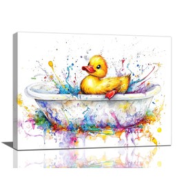 Quorin Duck Bathroom Wall Art Funny Bathtub Pictures Cute Animal Wall Decor Colorful Graffiti Canvas Print Painting Artwork for Bathroom Living Room Bedroom 16L x12W