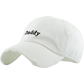 KBSV-083V WHT Daddy Dad Hat Baseball Cap Vintage Distressed Classic Polo Style Adjustable Cotton