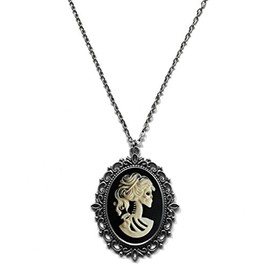 Victorian Vault Skeleton Skull Cameo Steampunk Gothic Pendant Necklace on Chain