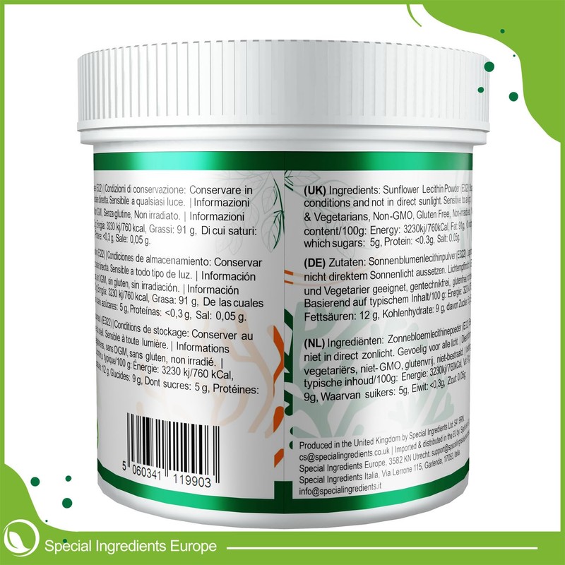 Sunflower Lecithin Powder 500 g Highest Quality GMO Free (German