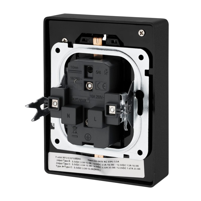 Flush-Mounted Double Socket, USB-A, USB-C, All-in-One, Series C1 Anthracite