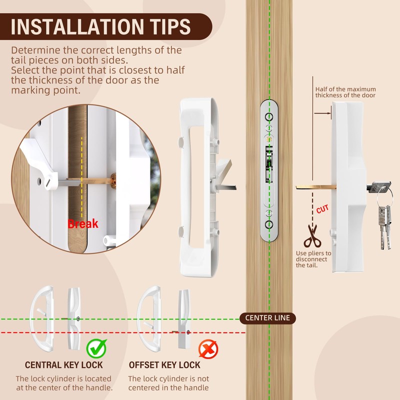 MENGBEI Sliding Glass Door Lock,Sliding Door Handle with Lock,Fits Door