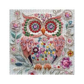 3D Crystal Gem Owl Puzzles for Adults 1000 Pieces, Colorful Jewel Bird Flower Art Jigsaw Puzzles, Beautiful Diamond Animals Pretty Fantasy Puzzle