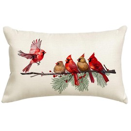 RABUSOFA Christmas Pillow Covers 12x20 Inch,Christmas Decorations Throw Pillow Covers Cardinal Birds Holiday Xmas Decor Cushion Covers for Sofa Home Couch Outdoor Winter Decor Red(18-12)
