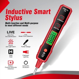 Voltage Tester, HABOTEST Non Contact Voltage Tester with LCD Display, Live/Null Wire Tester, Electrical Tester Buzzer Alarm and Flashlight, Wire Breakpoint Finder for Home,Car,Light