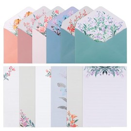 Diakey 72 Pack Stationery Letter Paper and Envelopes, 48 Writing Paper + 24 Envelopes, Cute Pretty Flower Stationary Set for Love Letter, Party Invitation, Penpal, 6 Styles