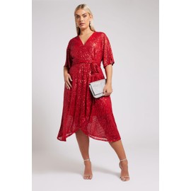 Yours London Curve Sequin Wrap Dress - Women's - Plus Size Curve Red