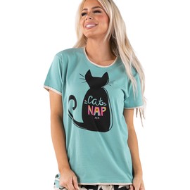 Lazy One Pajamas for Women, Cute Pajama Tops, Comfy Women's Tees, Cat Nap (X-Small)
