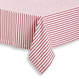 Cackleberry Home Red and White Ticking Stripe Woven Cotton Fabric Tablecloth, 60 x 84 Rectangular