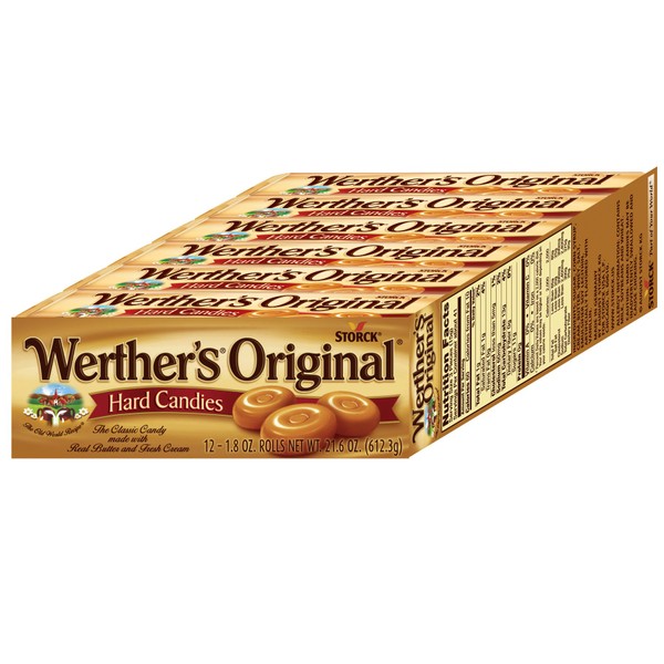 Werther's Original Hard Caramel Candy, 1.8 Oz Rolls (Pack of 12)