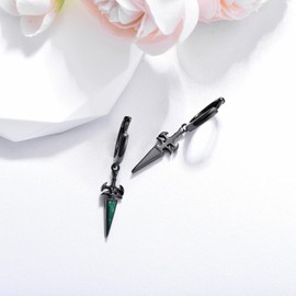 Suiknsn Black Sword Dangle Drop Earrings for Men Women 925 Sterling Silver Malachite Dagger Hoop Earrings Punk Jewelry Birthday Mothers Day Gifts for Mom