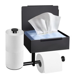 YAQUHO Stainless Steel Toilet Paper Holder with Wet Wipes Box for Bathroom - Self-Adhesive for Toilet, Adhesive Mounted Box for Shower Shelf Wall Bathroom (12.5INCH)