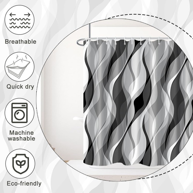 Ruelvth Grey Shower Curtain, Modern Abstract Black and Grey Striped