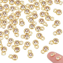 UNICRAFTALE 60 Pieces 18 Carat Gold-Plated Crystal Rhinestone Pendants Round Crystal Pendant Rhinestone Drop Pendant Loops Dangle Earring Pendant for Jewellery Making Accessories, Non-precious metal